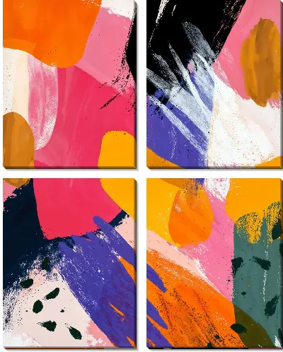 Модульная картина Яркие цвета смешиваются на холсте в абстрактной живописи с использованием разных мазков