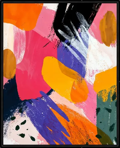 Картина Яркие цвета смешиваются на холсте в абстрактной живописи с использованием разных мазков