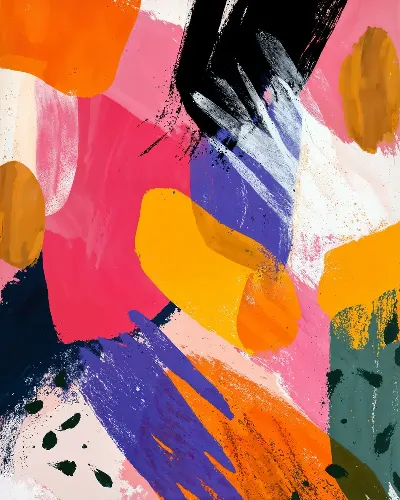 Плакат Яркие цвета смешиваются на холсте в абстрактной живописи с использованием разных мазков