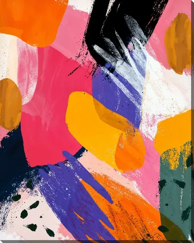 Постер Яркие цвета смешиваются на холсте в абстрактной живописи с использованием разных мазков