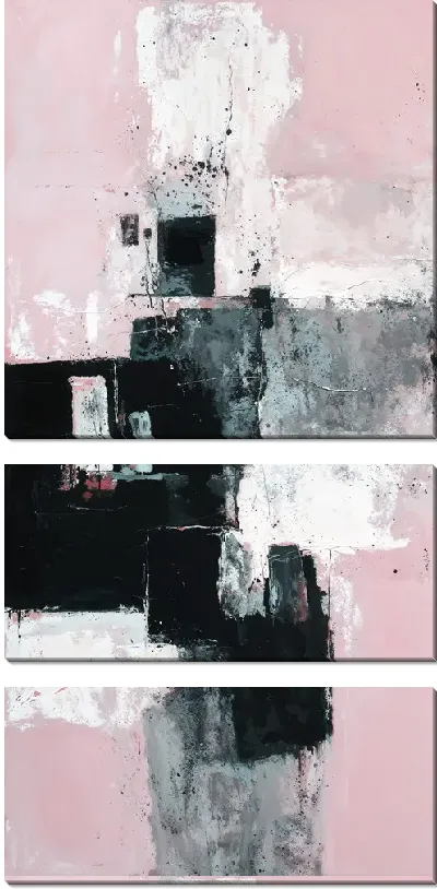 Модульная картина Абстракция в черно-белых и розовых тонах