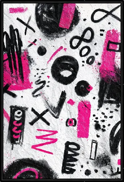 Картина Абстрактные формы и символы на белом фоне с черным и розовым цветом