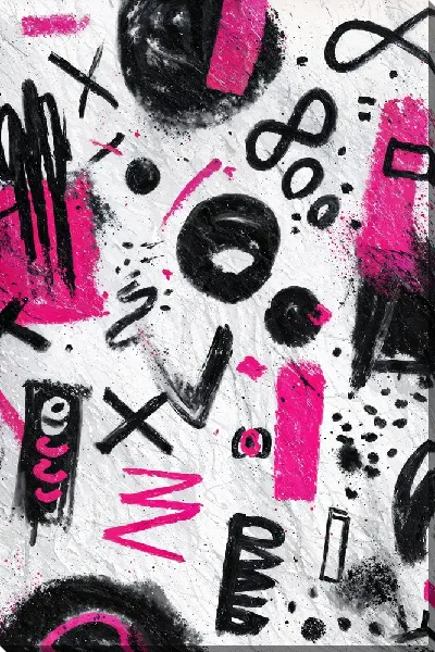 Постер Абстрактные формы и символы на белом фоне с черным и розовым цветом