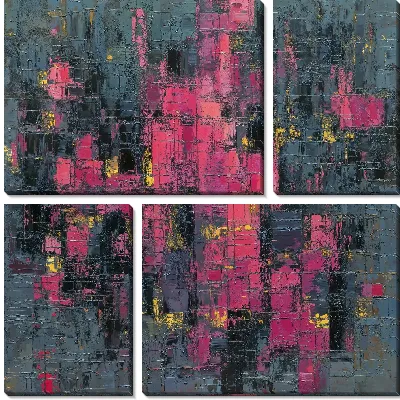 Модульная картина Абстракция с яркими цветами на темном фоне в современном стиле