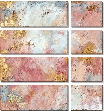 Модульная картина Абстрактция с золотыми вставками и мягкими цветами