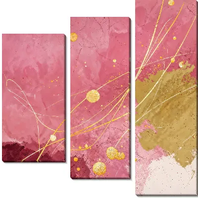 Модульная картина Абстракция с розовыми и золотыми элементами