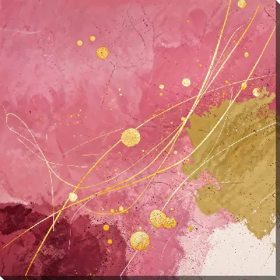 Картина маслом Абстракция с розовыми и золотыми элементами