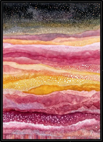 Картина Красивый пейзаж с волнами розового и желтого на черном фоне