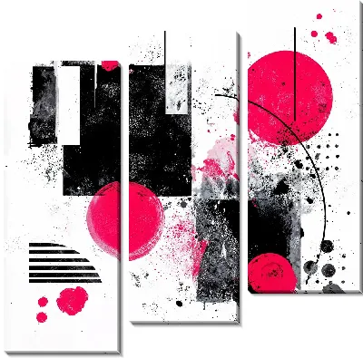 Модульная картина Современное абстрактное искусство с красными кругами и черными фигурами