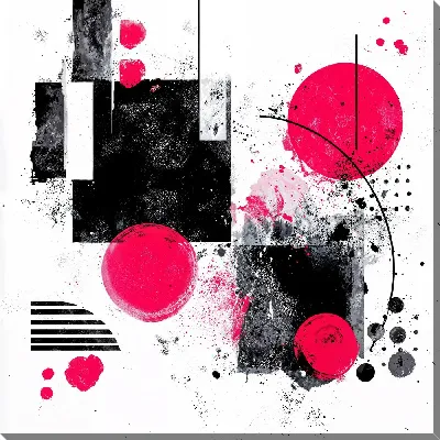 Картина маслом Современное абстрактное искусство с красными кругами и черными фигурами
