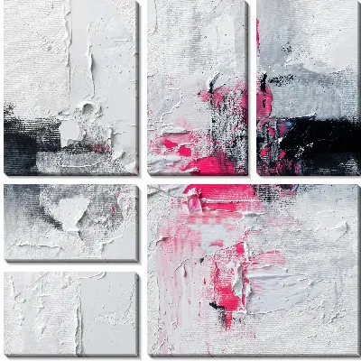 Модульная картина Абстракция с белыми и черными цветами и ярким розовым акцентом