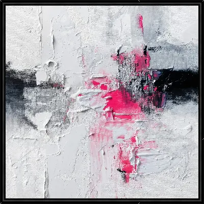 Картина Абстракция с белыми и черными цветами и ярким розовым акцентом