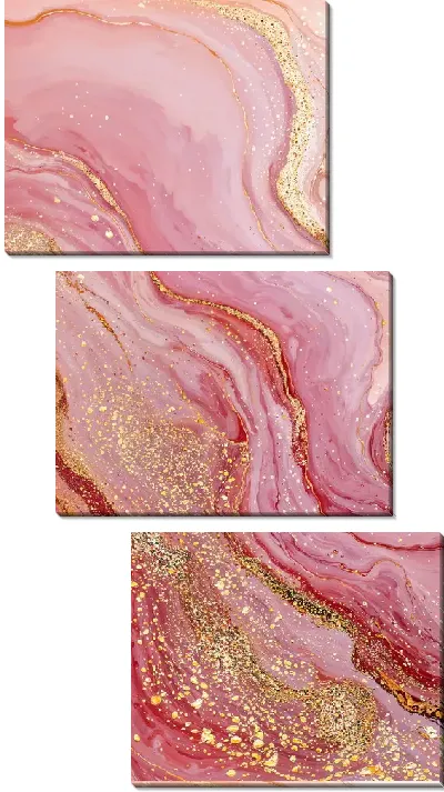 Модульная картина Розовые и золотые волны на светлом фоне создают интересный узор