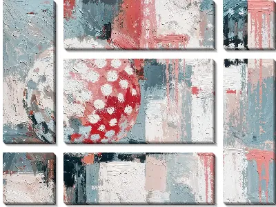 Модульная картина Розовый шар с белыми точками на абстрактном фоне с круглыми и квадратными формами