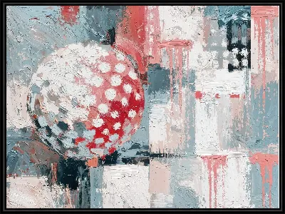 Картина Розовый шар с белыми точками на абстрактном фоне с круглыми и квадратными формами