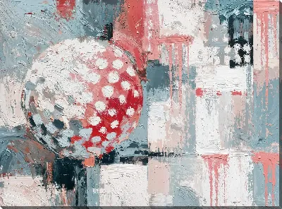 Постер Розовый шар с белыми точками на абстрактном фоне с круглыми и квадратными формами