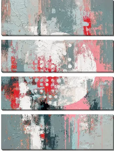 Модульная картина Современная абстракция с кругами и яркими цветами на сером фоне