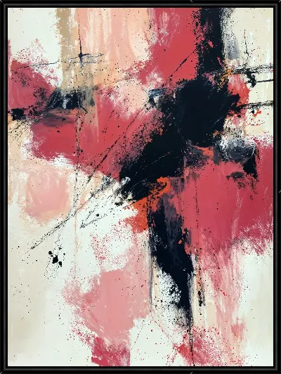 Картина Цветные брызги и линии создают абстрактный арт с розовыми и черными тонами