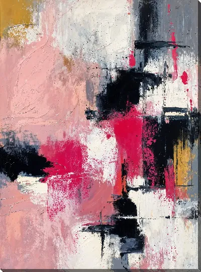 Картина маслом Композиция с розовым, черным и белым цветом