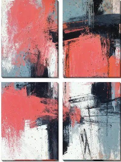 Модульная картина Композиция с розовым, черным и белым цветом №2