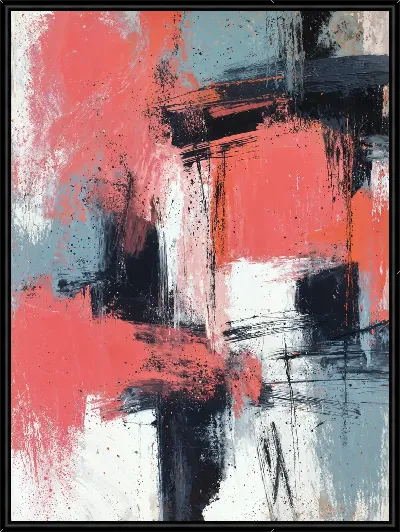 Картина Композиция с розовым, черным и белым цветом №2