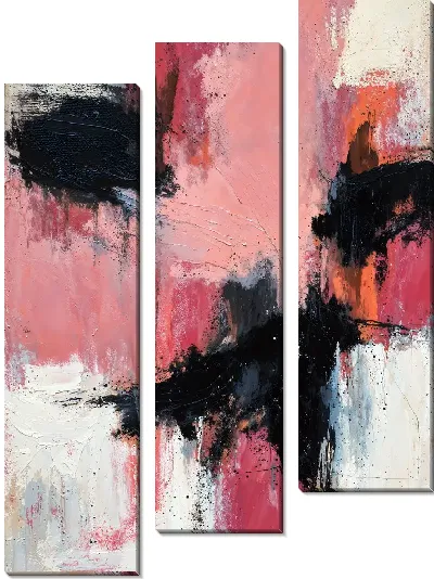 Модульная картина Композиция с розовым, черным и белым цветом №3