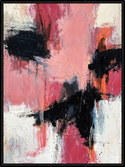 Картина Композиция с розовым, черным и белым цветом №3