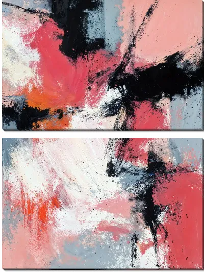 Модульная картина Композиция с розовым, черным и белым цветом №4