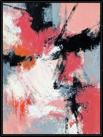 Картина Композиция с розовым, черным и белым цветом №4