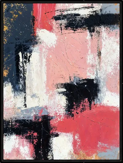 Картина Композиция с розовым, черным и белым цветом №7