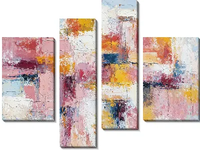 Модульная картина Композиция с розовым, желтым и синим на белом фоне