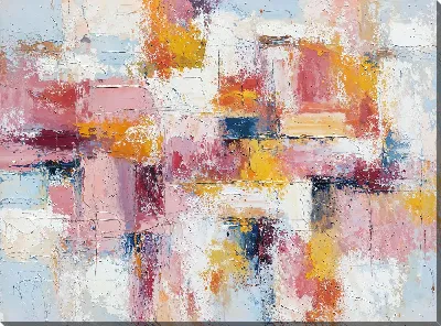 Картина маслом Композиция с розовым, желтым и синим на белом фоне