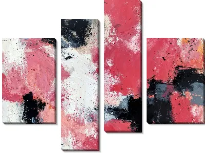Модульная картина Абстрактная композиция с розовыми и черными пятнами на белом фоне
