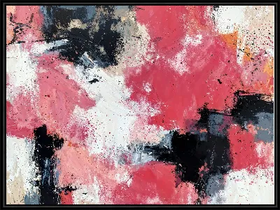 Картина Абстрактная композиция с розовыми и черными пятнами на белом фоне