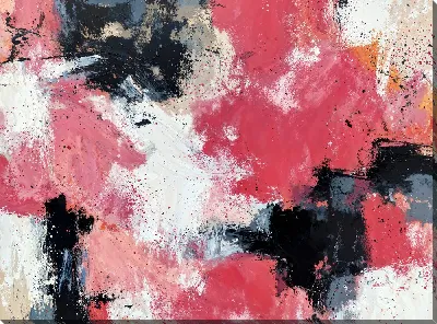 Картина маслом Абстрактная композиция с розовыми и черными пятнами на белом фоне