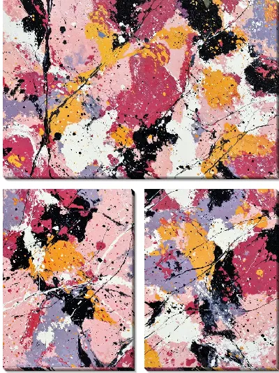 Модульная картина Абстрактная композиция с разноцветными пятнами и линиями на светлом фоне