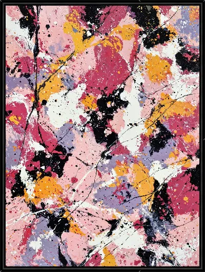 Картина Абстрактная композиция с разноцветными пятнами и линиями на светлом фоне