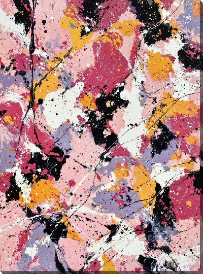 Постер Абстрактная композиция с разноцветными пятнами и линиями на светлом фоне