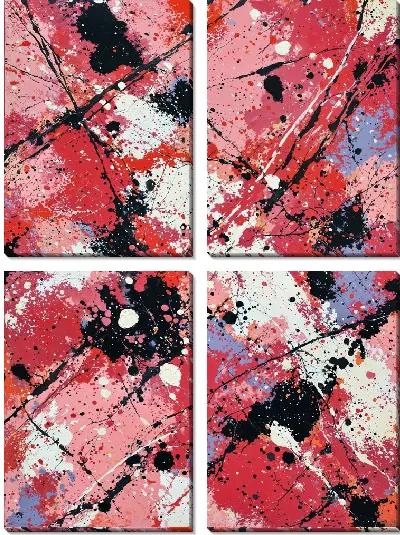 Модульная картина Розовый и черный абстрактный рисунок с брызгами в художественном стиле