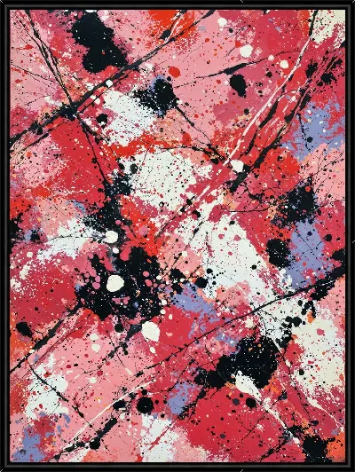 Картина Розовый и черный абстрактный рисунок с брызгами в художественном стиле