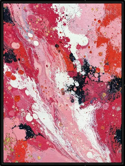 Картина Композиция абстракции в красных и розовых цветах с пятнами и линиями