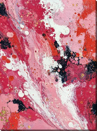 Постер Композиция абстракции в красных и розовых цветах с пятнами и линиями