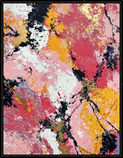 Картина Абстрактная композиция с яркими цветами и текстурами