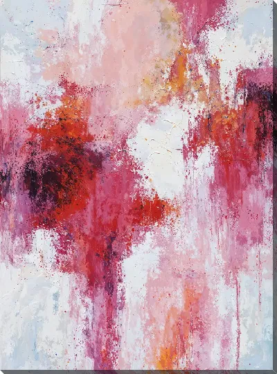 Постер Абстрактная композиция в розовых и красных тонах с яркими пятнами на белом фоне №2