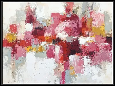 Картина Абстракция с розовыми и желтыми элементами на светлом фоне