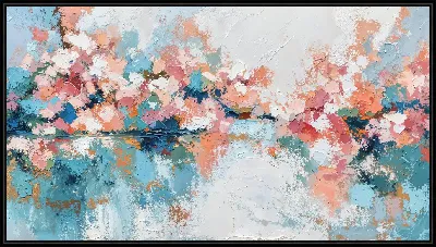 Картина Композиция с цветами и отражениями на воде в ярких тонах