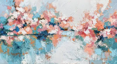 Плакат Композиция с цветами и отражениями на воде в ярких тонах