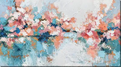 Постер Композиция с цветами и отражениями на воде в ярких тонах