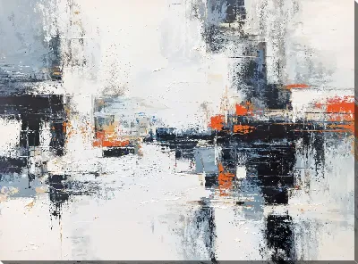 Картина маслом Черно-белая абстракция с синим и оранжевым