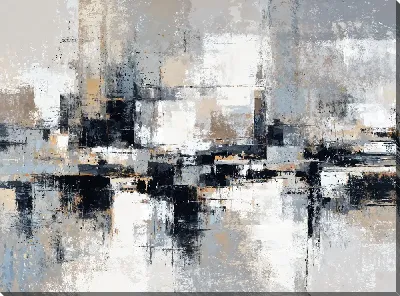 Картина маслом Черно-белая абстракция с бежевым и голубым